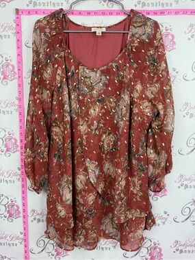 Tamara H blouse Floral Scoop-Neck Tunic Top - Rust Floral